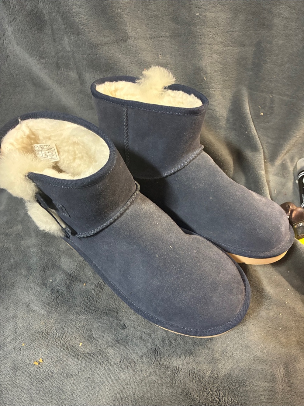 Koolaburra Navy Suede Shearling-Lined Ankle Slippers